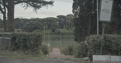 Empty city park with a pond Stock Footage 127790065