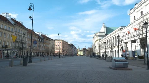 Empty city. Sad view of Warsaw Old Town, Coronavirus Stock Footage 127166456