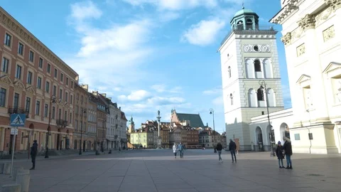 Empty city. Sad view of Warsaw Old Town, Coronavirus Stock Footage 127166471