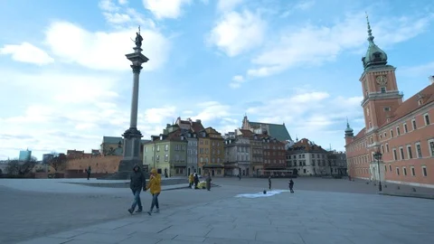 Empty city. Sad view of Warsaw Old Town, Coronavirus Stock Footage 127166480