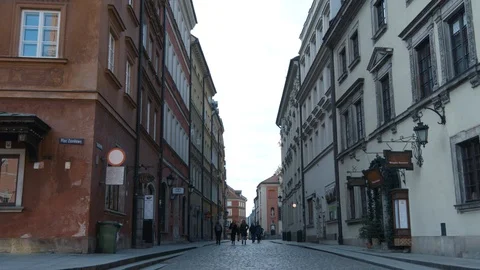 Empty city. Sad view of Warsaw Old Town, Coronavirus Stock Footage 127166485