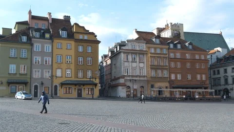 Empty city. Sad view of Warsaw Old Town, Coronavirus Stock Footage 127166489
