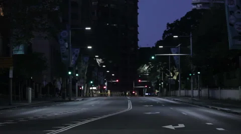 Empty City Street at Night Stock Footage