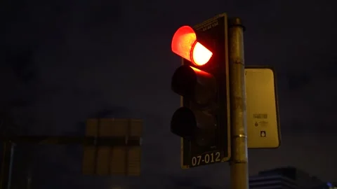 Empty City Streets with Blinking Traffic Lights at Night, Silent Urban Scene Stock Footage 300893576
