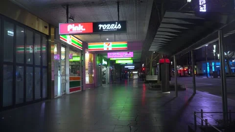 Empty city streets in the heart of Melbourne during the nightly COVID Stock Footage 149173396