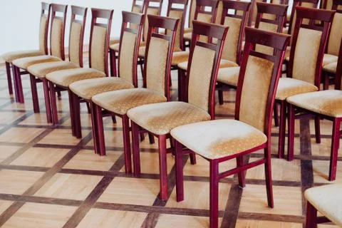 Empty class room, close up on chair, vintage effect Stock Photos