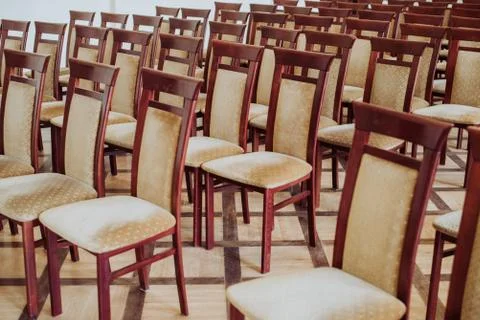 Empty class room, close up on chair, vintage effect Foto stock
