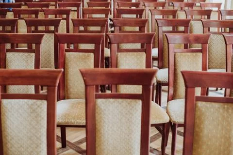 Empty class room, close up on chair, vintage effect Fotos Stock