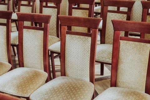 Empty class room, close up on chair, vintage effect 写真素材