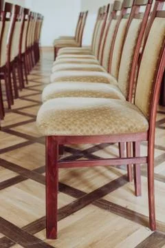 Empty class room, close up on chair, vintage effect 写真素材