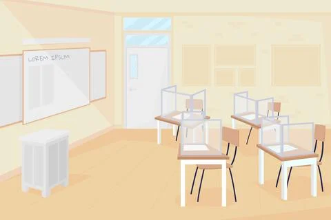 Empty class at school flat color vector illustration Stock Illustration