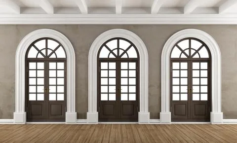 Empty classic interior with balcony windows Stock Illustration