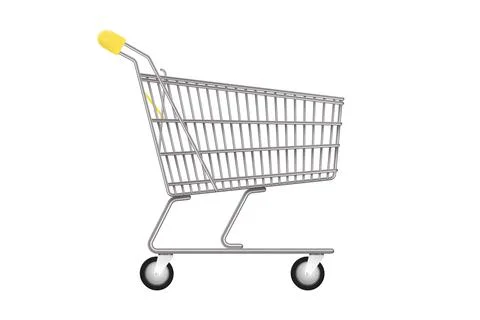 Empty classic shopping cart. Flat side view of shopping cart or trolley Stock Illustration