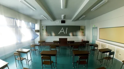 Empty Classroom With AI Written On Chalkboard 库存影片 328272652
