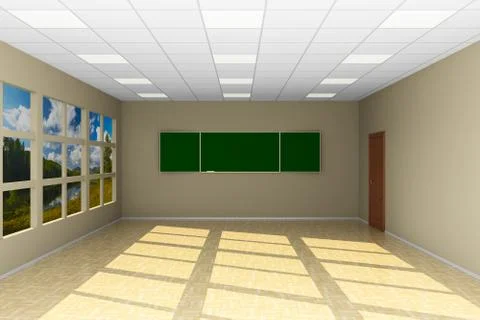 Empty classroom with blackboard. 3D illustration Stock Illustration