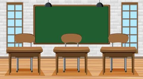 Empty classroom with board and desks Stock Illustration