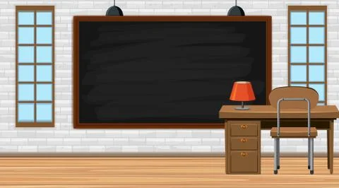 Empty classroom with board and teacher desk Stock Illustration