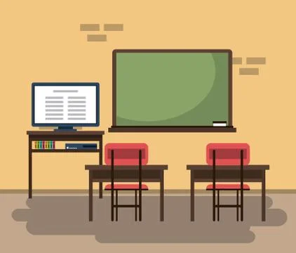 Empty classroom cartoon Stock Illustration
