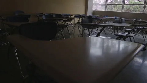 Empty Classroom Chairs, Second Shot, Dolly Out Stock Footage