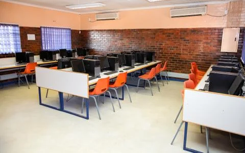 Empty Classroom at Computer Skills Training Center in Africa Stock Photos