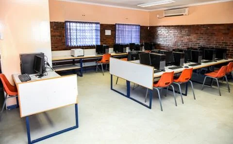 Empty Classroom at Computer Skills Training Center in Africa Stock Photos