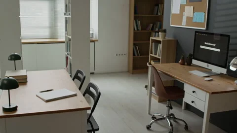 Empty Classroom with Computer Waiting for Migrant Students Stock Footage 337475879