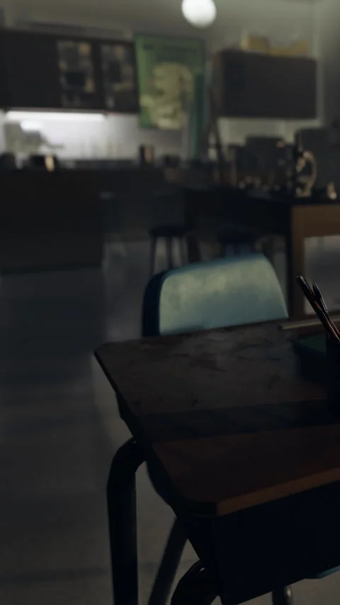 Empty classroom with desk and chair in quiet atmosphere during study time Stock Footage 341245113