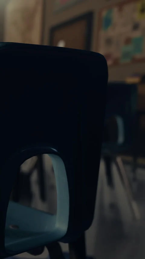 Empty classroom with desk and chairs during school hours in the afternoon Stock Footage 339413805