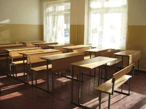 Empty classroom with desks Fotos Stock