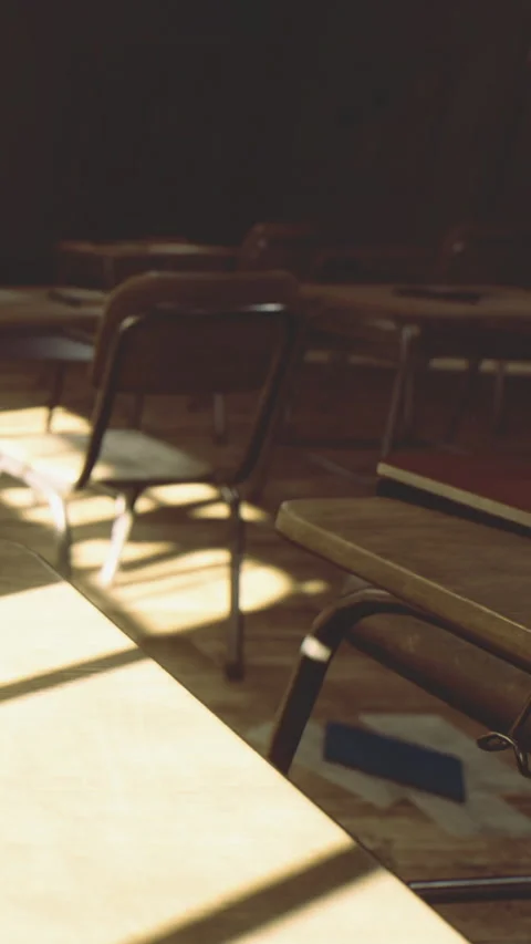 Empty classroom during afternoon light in a quiet school setting Stock Footage 334260049