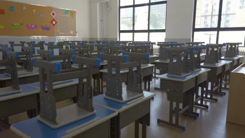Empty classroom during a break or vacation at school, university, institute, Stock Footage 256720922