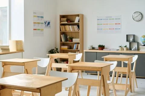 Empty classroom in elementary school Stock Photos