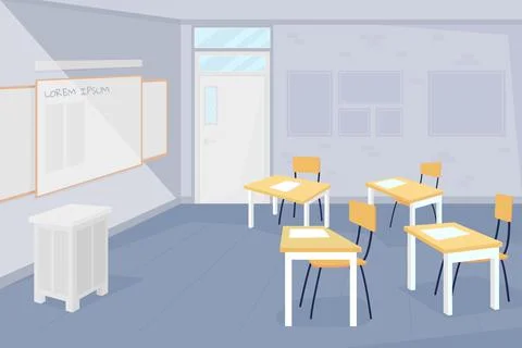 Empty classroom flat color vector illustration Stock Illustration