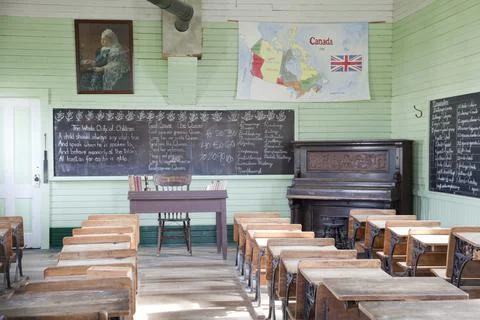 Empty classroom, Fort Steele, British Columbia, Canada Stock Photos
