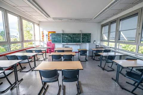 Empty classroom in germany due to Corona virus as school are closed schools s Fotos Stock