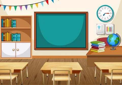 Empty classroom interior with chalkboard 스톡 일러스트