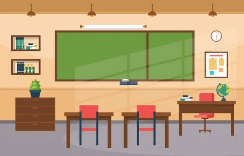 Empty Classroom Interior Education Elementary School Class Nobody Illustratio Stock Illustration