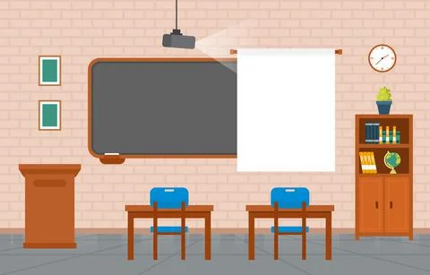 Empty Classroom Interior Education Elementary School Class Nobody Illustratio Stock Illustration
