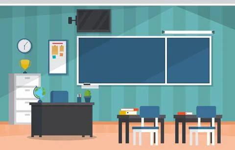 Empty Classroom Interior Education High School Class Nobody Illustration Stock Illustration