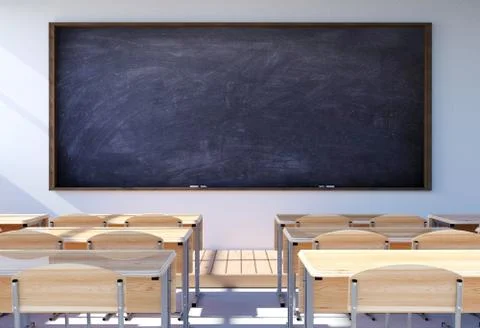 Empty classroom interior with student desk and chairs Stock Illustration