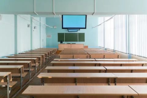 Empty classroom for lectures at the university Stock Photos