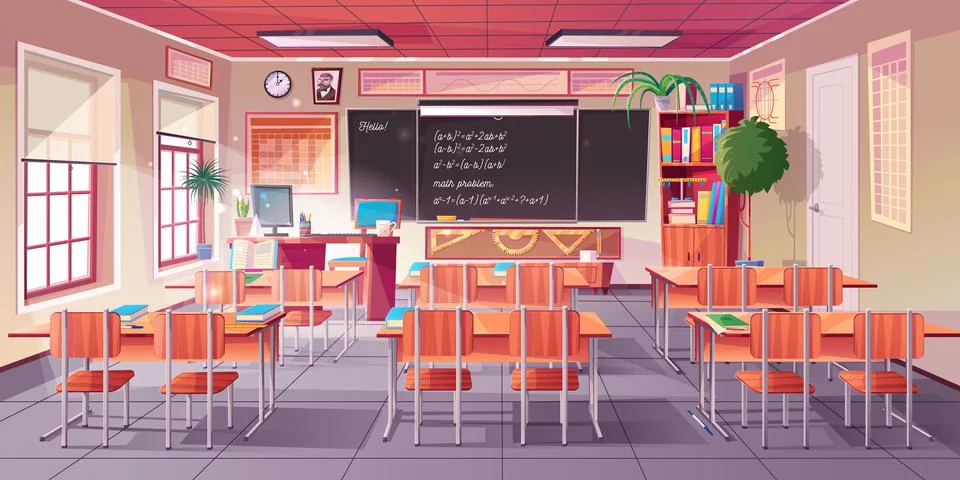 Empty classroom for math learning interior Stock Illustration
