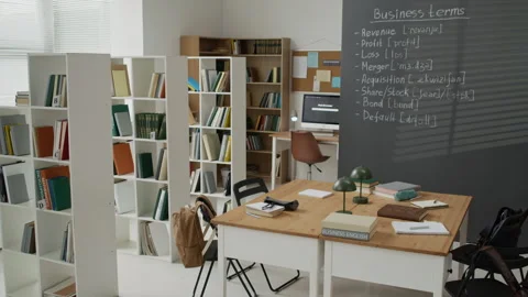 Empty Classroom for Migrant Students Learning Business English Stock Footage 337477370