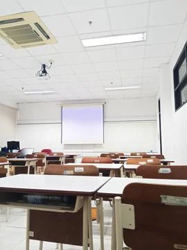 An empty classroom, a minute before the lesson starts Stock Photos