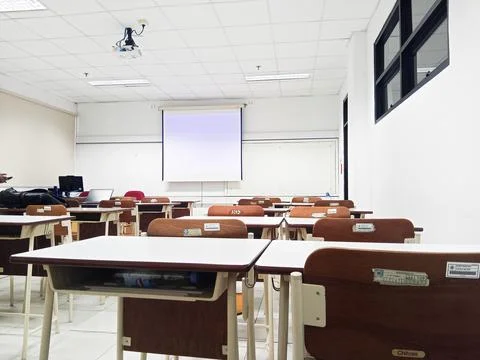 An empty classroom, a minute before the lesson starts Stock Photos