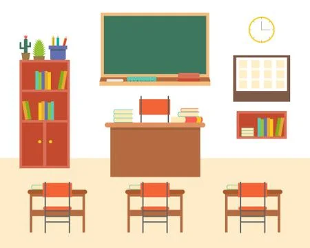 Empty classroom or study room interior background, flat design Stock Illustration