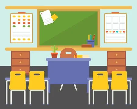 Empty classroom or study room interior background, flat design Stock Illustration