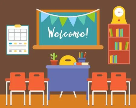 Empty classroom or study room interior background, flat design Stock Illustration