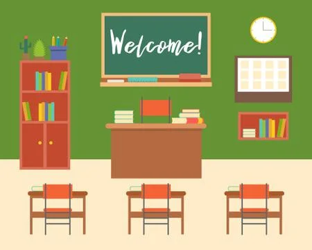 Empty classroom or study room interior background, flat design Stock Illustration