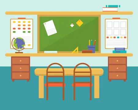 Empty classroom or study room interior background, flat design Stock Illustration
